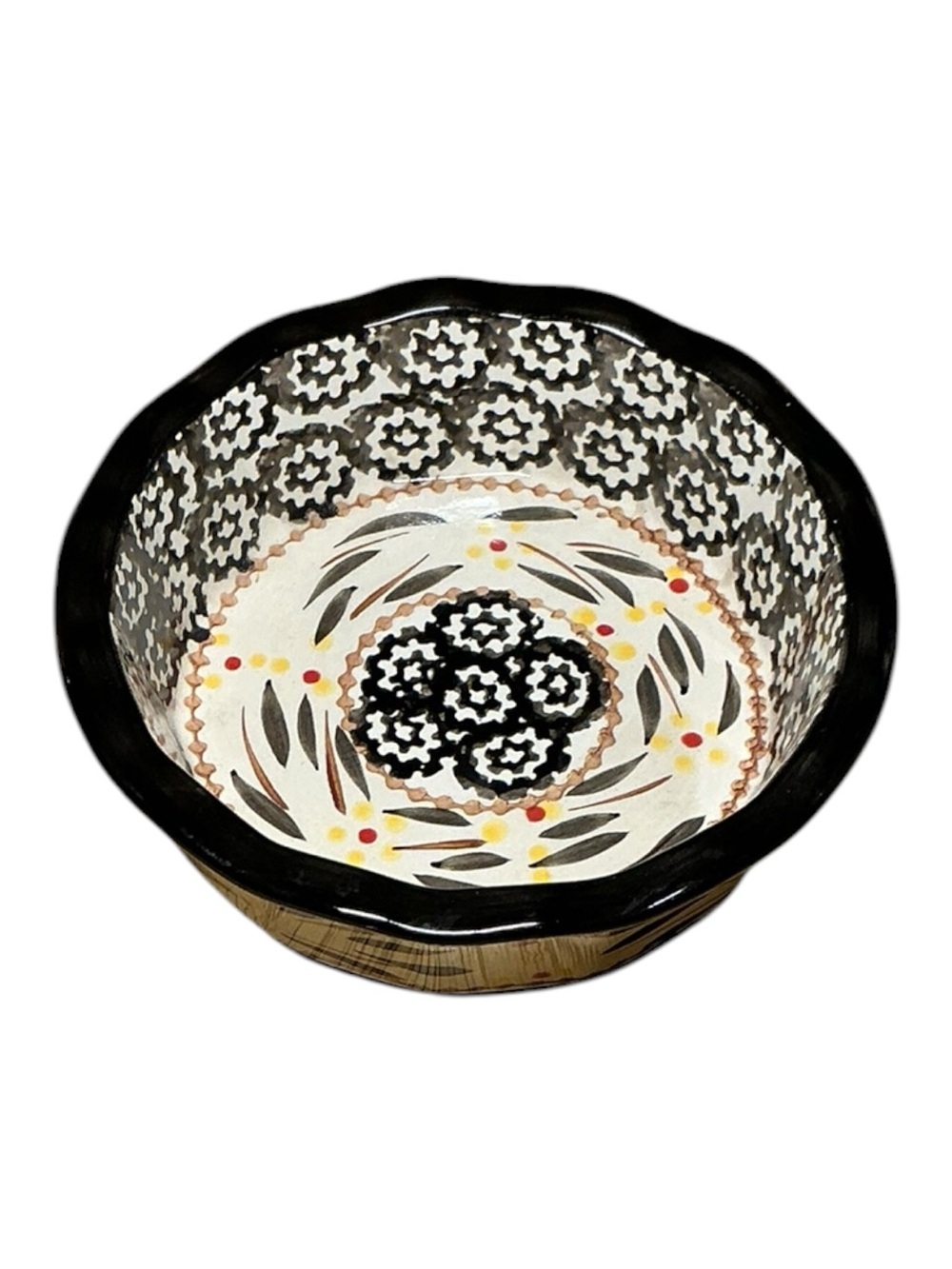 Temp-tations By Tara 6” Small Serving Bowl Black White Brown Floral Geometric
